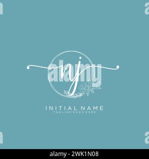NJ Initial handwriting logo with circle Stock Vector