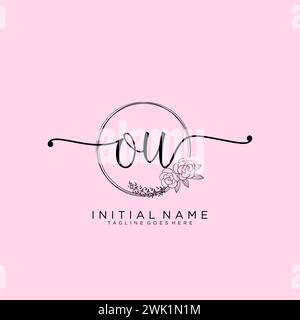 OU Initial handwriting logo with circle Stock Vector