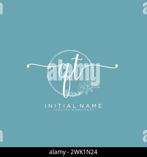 QT Initial handwriting logo with circle Stock Vector