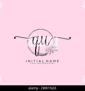 QU Initial handwriting logo with circle Stock Vector