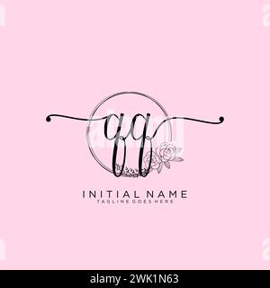QQ Initial handwriting logo with circle Stock Vector