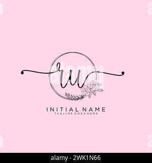 RU Initial handwriting logo with circle Stock Vector