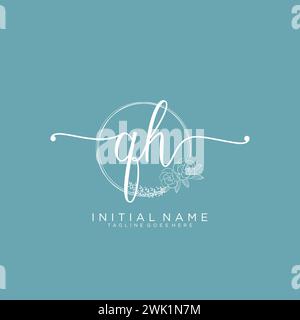 QH Initial handwriting logo with circle Stock Vector