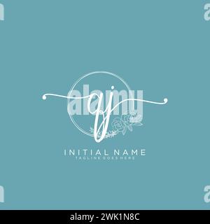 QJ Initial handwriting logo with circle Stock Vector