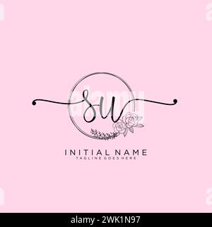 SU Initial handwriting logo with circle Stock Vector