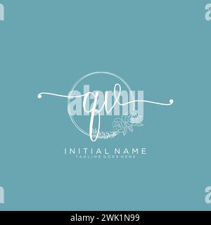QV Initial handwriting logo with circle Stock Vector