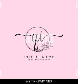 QI Initial handwriting logo with circle Stock Vector