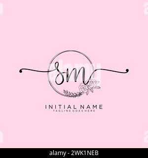 SM Initial handwriting logo with circle Stock Vector
