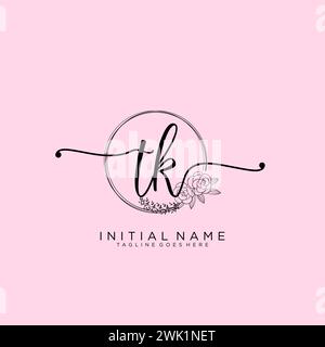 TK Initial handwriting logo with circle Stock Vector