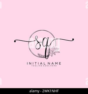 SQ Initial handwriting logo with circle Stock Vector