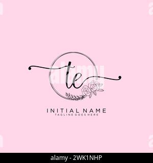 TE Initial handwriting logo with circle Stock Vector