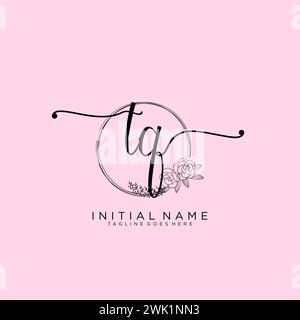 TQ Initial handwriting logo with circle Stock Vector
