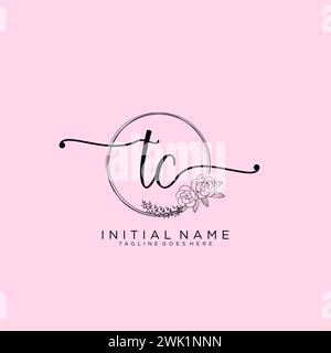 TC Initial handwriting logo with circle Stock Vector