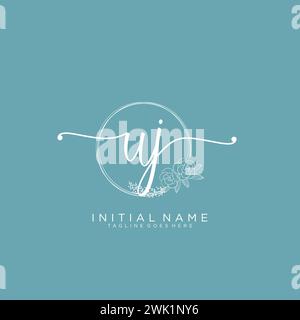 UJ Initial handwriting logo with circle Stock Vector