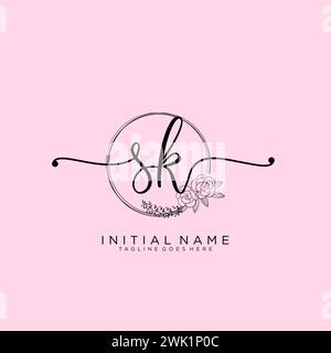 SK Initial handwriting logo with circle Stock Vector