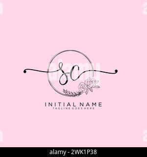 SC Initial handwriting logo with circle Stock Vector