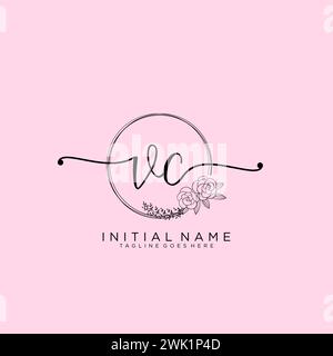 VC Initial handwriting logo with circle Stock Vector