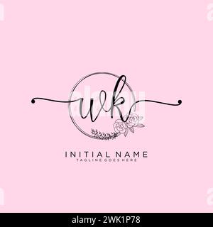 WK Initial handwriting logo with circle Stock Vector
