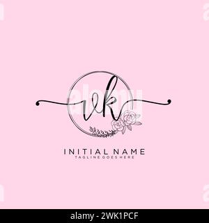 VK Initial handwriting logo with circle Stock Vector