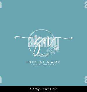 ZN Initial handwriting logo with circle Stock Vector