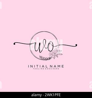 WO Initial handwriting logo with circle Stock Vector