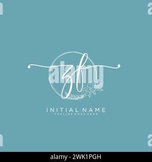 ZF Initial handwriting logo with circle Stock Vector