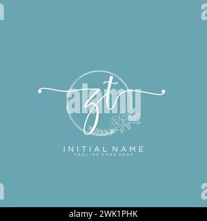 ZT Initial handwriting logo with circle Stock Vector