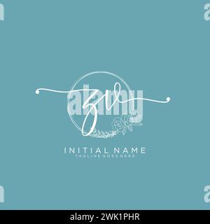 ZV Initial handwriting logo with circle Stock Vector