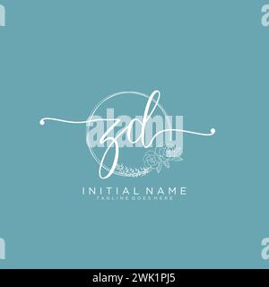 ZD Initial handwriting logo with circle Stock Vector