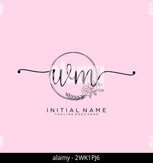 WM handwriting logo with circle template vector logo of initial wedding ...