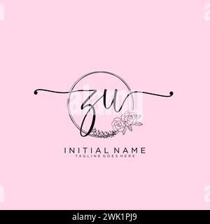 ZU Initial handwriting logo with circle Stock Vector