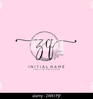 ZQ Initial handwriting logo with circle Stock Vector