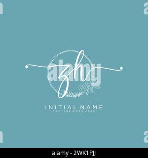 ZH Initial handwriting logo with circle Stock Vector