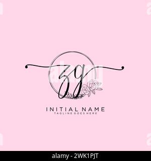 ZG Initial handwriting logo with circle Stock Vector