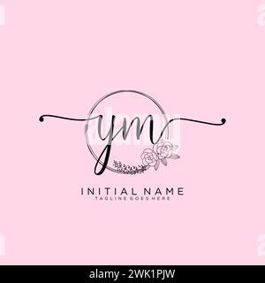 YM Initial handwriting logo with circle Stock Vector