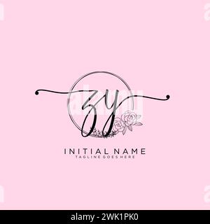 ZY Initial handwriting logo with circle Stock Vector
