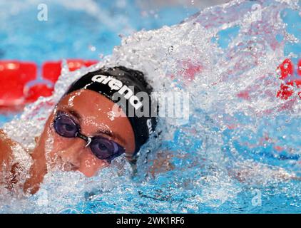 Doha, Qatar. 17th Feb, 2024. Simona Quadarella of Italy competes during the women's 800m freestyle final of swimming event at the World Aquatics Championships 2024 in Doha, Qatar, Feb. 17, 2024. Credit: Luo Yuan/Xinhua/Alamy Live News Stock Photo