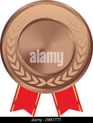 Realistic Blank Bronze Medal Vector, Blank Bronze Award with ribbon, Prize, Bronze Challenge Award, Blank Medal Award winner, trophy, Bronze Coin Stock Vector