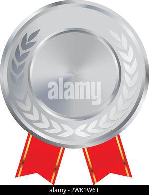 Realistic Blank Silver Medal Vector, Blank Silver Award with ribbon, Prize, Silver Challenge Award, Blank Medal Award winner, trophy, Silver Coin Stock Vector