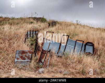 Trenches snake through the hills on the Golan Heights that are overlooking the Valley Of Tears. Stock Photo