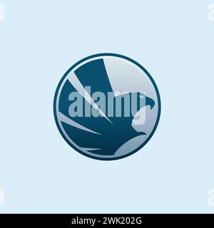 A logo featuring a circle emblem of a flying eagle in navy blue, designed in a creative style. Stock Vector