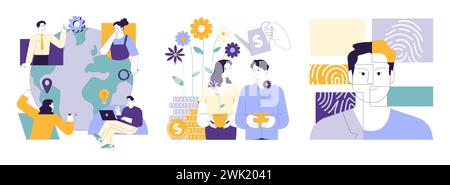 Social equity set. Civil society teamwork, environmental activism, and community engagement for better future and equal opportunities. Diversity and inclusion. Flat vector illustration Stock Vector