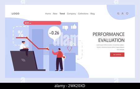Performance Evaluation concept. Professionals analyzing declining metrics and strategizing for business growth. Effective assessment and strategy planning. Flat vector illustration Stock Vector