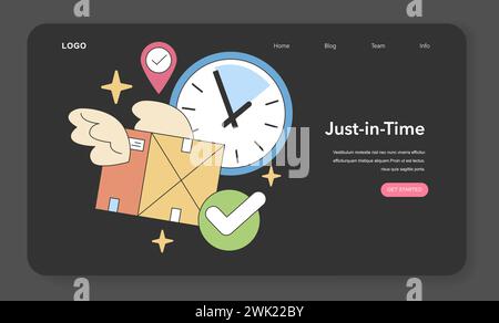 Just-in-Time concept. Precise clock symbolizing swift logistics and punctual delivery services. Effective supply chain timing. Flat vector illustration. Stock Vector