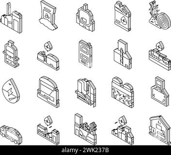 biomass energy plant power isometric icons set vector Stock Vector