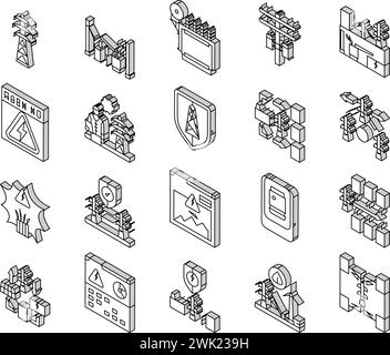 electric grid energy power isometric icons set vector Stock Vector