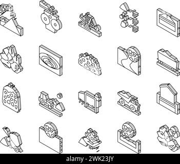 Crushed Stone Mining Collection isometric icons set vector Stock Vector