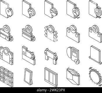 Mirror Installation Collection isometric icons set vector Stock Vector