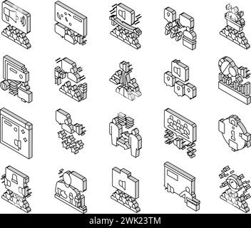 Crisis management isometric icons set with problem solving symbols ...