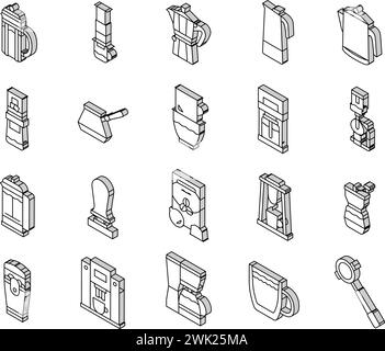 Coffee Make Machine And Accessory isometric icons set vector Stock Vector